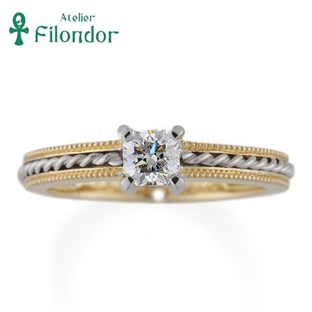 【アトリエフィロンドール】【アトリエ・フィロンドール】HISTOIRE 手編みロープ＆ミル打ち ハンドメイド感が魅力の『絆』をあらわすエンゲージリング Ad&egrave;le -アデル-