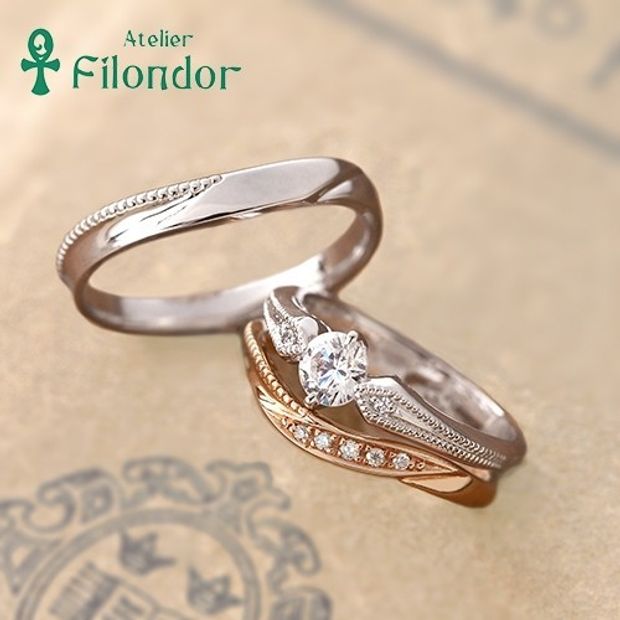 【アトリエフィロンドール】【アトリエ・フィロンドール】HISTOIRE ミル打ち＆アンティーク感が魅力の高さを抑えたエンゲージリング Jules -ジュール-