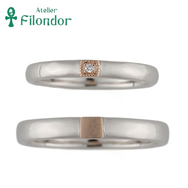 【アトリエフィロンドール】【アトリエ・フィロンドール】アンティークカレッジリングをイメージしたコンビ素材マリッジリング HISTOIRE Ciel C04