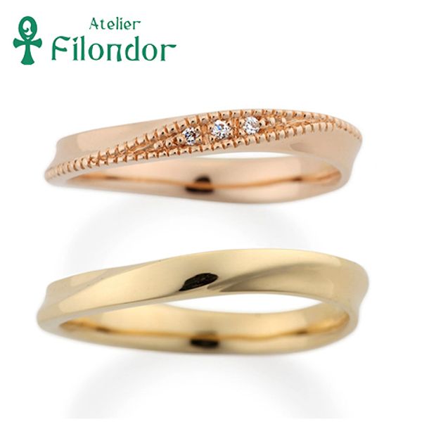 【アトリエフィロンドール】アトリエ・フィロンドール ミル打ち＆ダイヤが繊細に輝くウェーブマリッジリング Agn&egrave;s -アニェス-