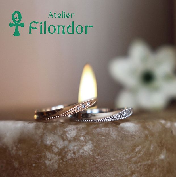 【アトリエフィロンドール】アトリエ・フィロンドール ミル打ち＆ダイヤが繊細に輝くウェーブマリッジリング Agn&egrave;s -アニェス-