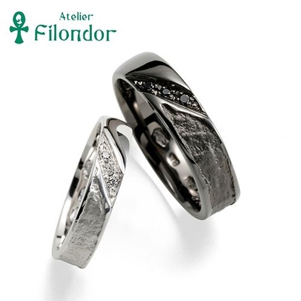 【アトリエフィロンドール】【アトリエ・フィロンドール】MIORING 和紙とブラックの結婚指輪 葉漏陽-はもれび-