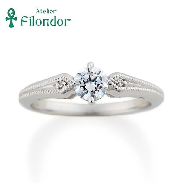 【アトリエフィロンドール】【アトリエ・フィロンドール】HISTOIRE ミル打ち＆アンティーク感が魅力の高さを抑えたエンゲージリング Jules -ジュール-