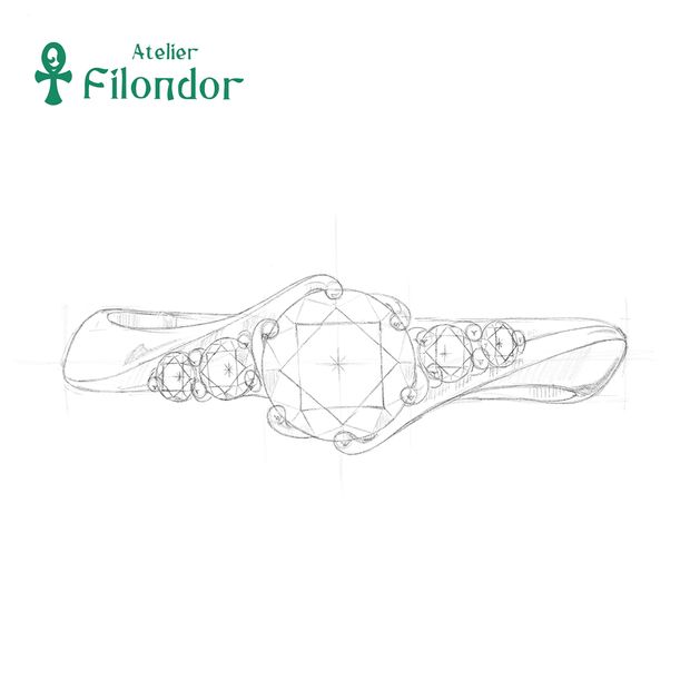 【アトリエフィロンドール】【アトリエ・フィロンドール】5石のダイアモンドが流れるように輝くオーダーメイド婚約指輪