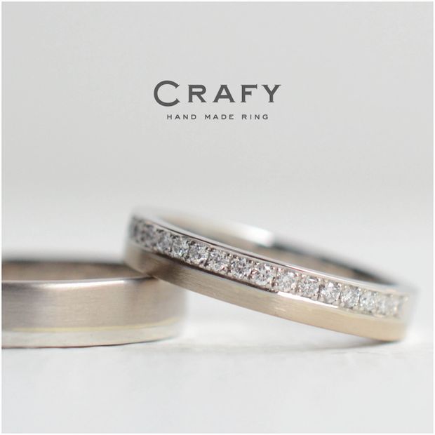 【CRAFY(クラフィ)】【ふたりで手作り】K18シャンパン・ホワイト・プラチナの幅広コンビリング