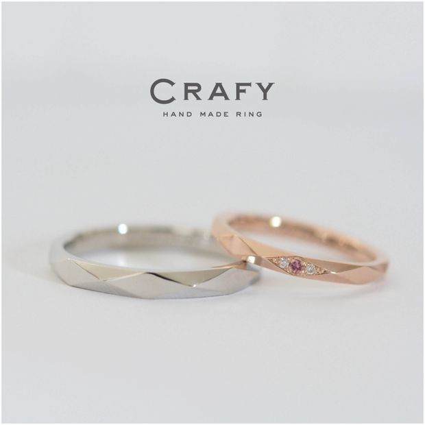 【CRAFY(クラフィ)】【ふたりで手作り】華奢な多面体デザイン プラチナ・K18ピンク