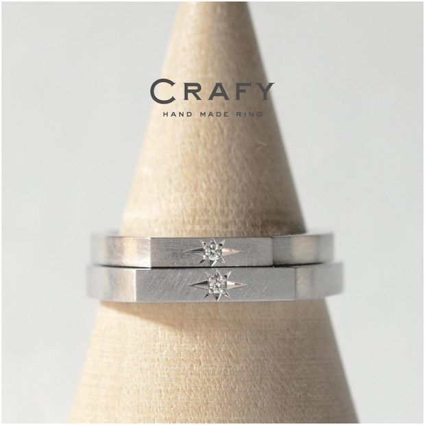 【CRAFY(クラフィ)】【ふたりで手作り】個性派！プラチナ×八光留めの印台リング 