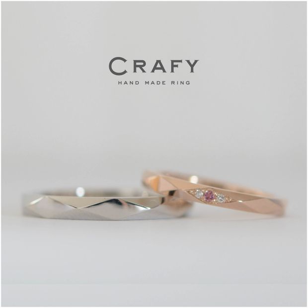 【CRAFY(クラフィ)】【ふたりで手作り】華奢な多面体デザイン プラチナ・K18ピンク