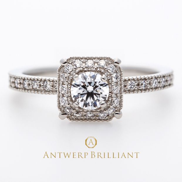 【BRIDGE ANTWERP BRILLIANT GALLERY(ブリッジ・アントワープ・ブリリアント・ギャラリー)】ミルグレインがオシャレで可愛いアンティーク調のダイヤモンドヘイローリングBruges