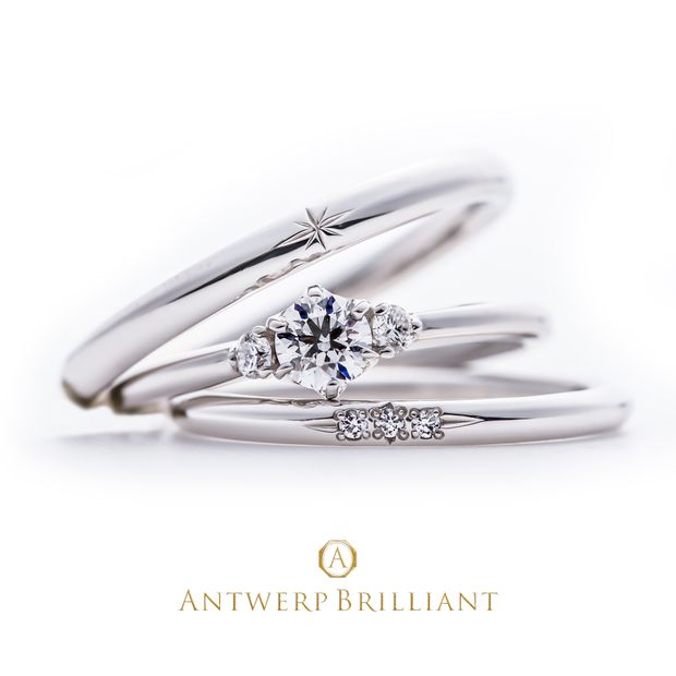 【BRIDGE ANTWERP BRILLIANT GALLERY(ブリッジ・アントワープ・ブリリアント・ギャラリー)】&rdquo;Asterism&rdquo; Three Stone Wedding Band Ring &rdquo;アステリズム&rdquo; ウエディングバンドリング