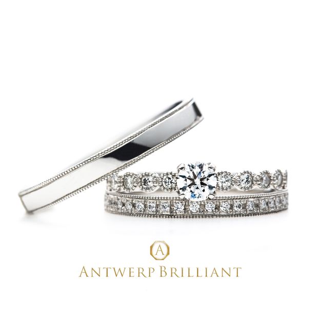 【BRIDGE ANTWERP BRILLIANT GALLERY(ブリッジ・アントワープ・ブリリアント・ギャラリー)】&ldquo;D-Line Star Classic&rdquo; Millgrain Diamond Line Ring Set &rdquo;ディー ライン クラシック&rdquo; ミルグレイン ダイヤモンド ライン リング