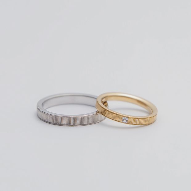 【鶴(mikoto)】【18TE-001a】ミルグレインと彫りを合わせた職人の技が魅せる結婚指輪