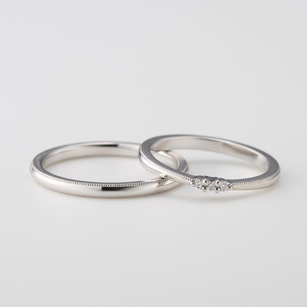 【鶴(mikoto)】【22MA-045】繊細なミルグレインの粒を職人の手作業によって打ち込んだ結婚指輪