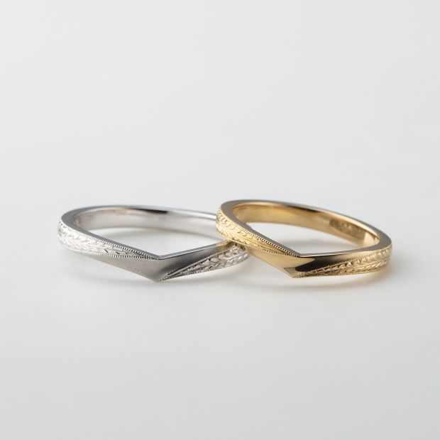 【鶴(mikoto)】【18MA-018a】藤の花のイメージした彫り模様の和風の結婚指輪