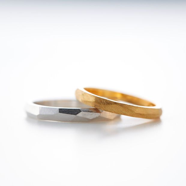 【鶴(mikoto)】【18MA-008】おしゃれな多面デザインのマットな結婚指輪