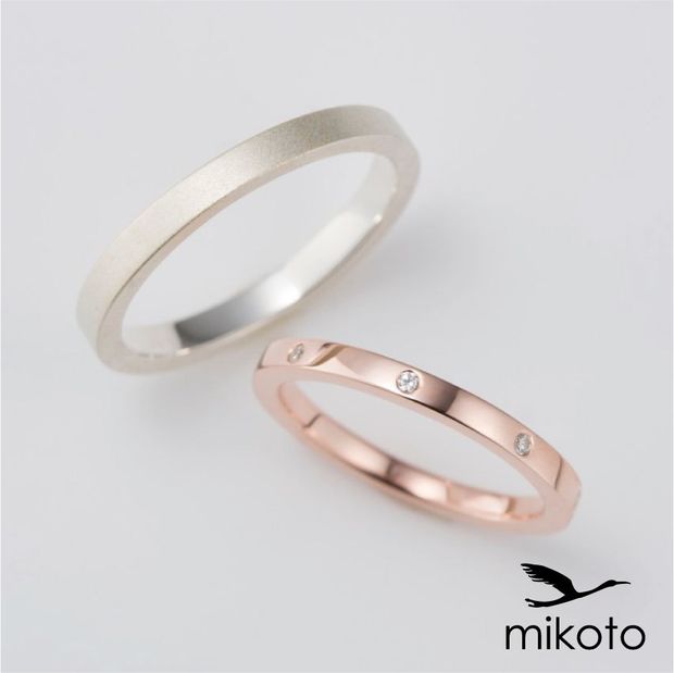 【鶴(mikoto)】【18MA-003b】ダイヤをあしらった可愛い結婚指輪