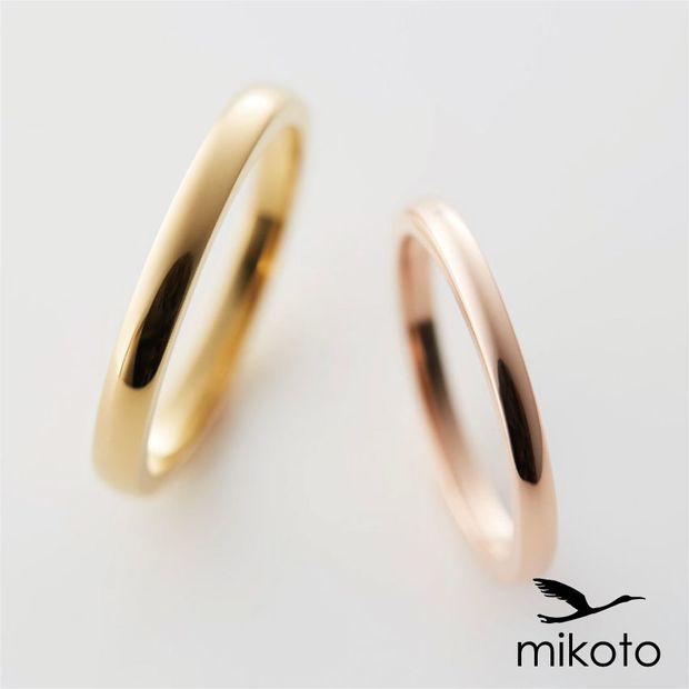 【鶴(mikoto)】【18MA-011】色違いゴールドのシンプルな結婚指輪