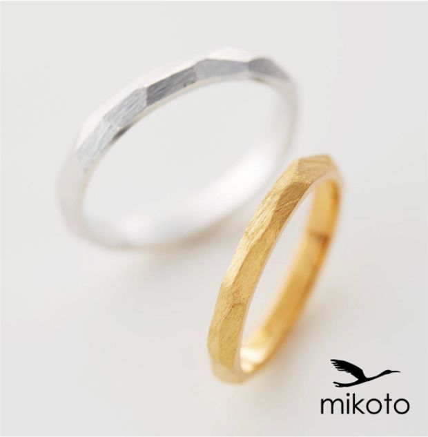 【鶴(mikoto)】【18MA-008】おしゃれな多面デザインのマットな結婚指輪