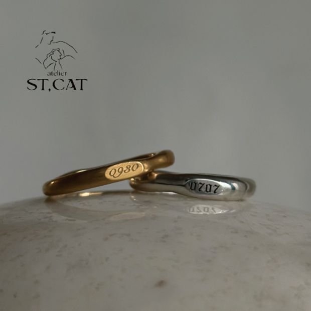 【atelier ST, CAT(アトリエ エスティーキャット)】フォントを選べる特別なオプション【オーダー結婚指輪】表面刻印リング