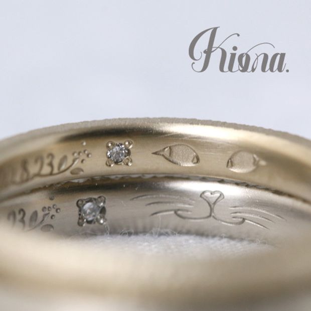 【atelier Kiona(アトリエキオナ)】【オーダーメイド】二人の大切な家族＾＾愛猫を内側に刻んだほっこり結婚指輪♪