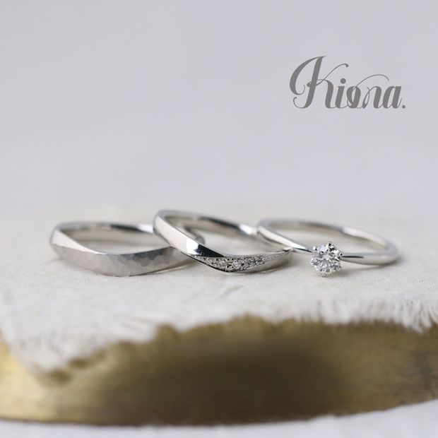 【atelier Kiona(アトリエキオナ)】【オーダーメイド】やっぱりプラチナが好き！テクスチャーをさりげなく入れてお揃い感をプラス♪