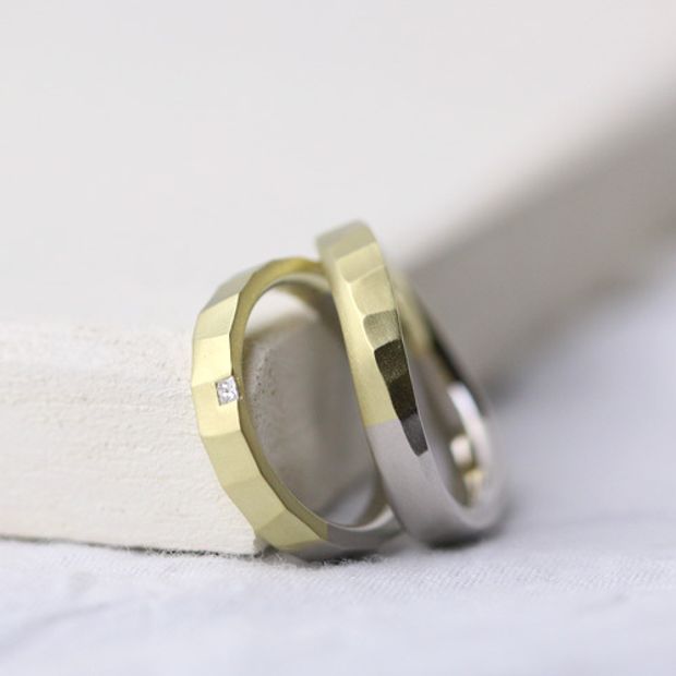 【atelier Kiona(アトリエキオナ)】【オーダーメイド】かっこいい幅太リング！四角いダイヤが珍しくておしゃれ♪