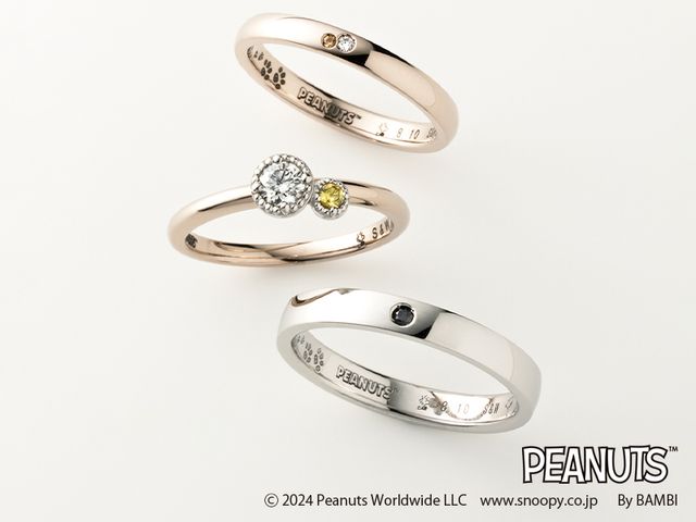 プラチナ、イエローゴールド、ピンクゴールドだけでなく、with Happiness..の特徴でもある、肌なじみが良く優しい色味のハニーイエローゴールド（K18HYG）をお選びいただけます。
変色や変形のしづらい素材のみのお取り扱いとなっており、これからのふたりと一生歩んでいく婚約指輪・結婚指輪に相応しい指輪が揃います。