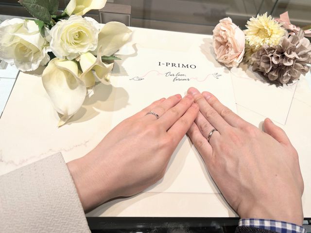 指輪受け取り時の写真です