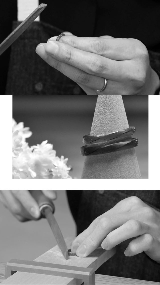 2人で指輪の型を作っている様子