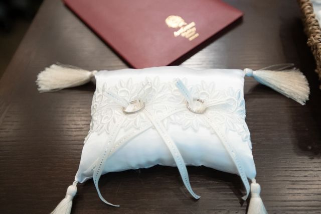 購入時プレゼントのリングピローを結婚式で使用しました