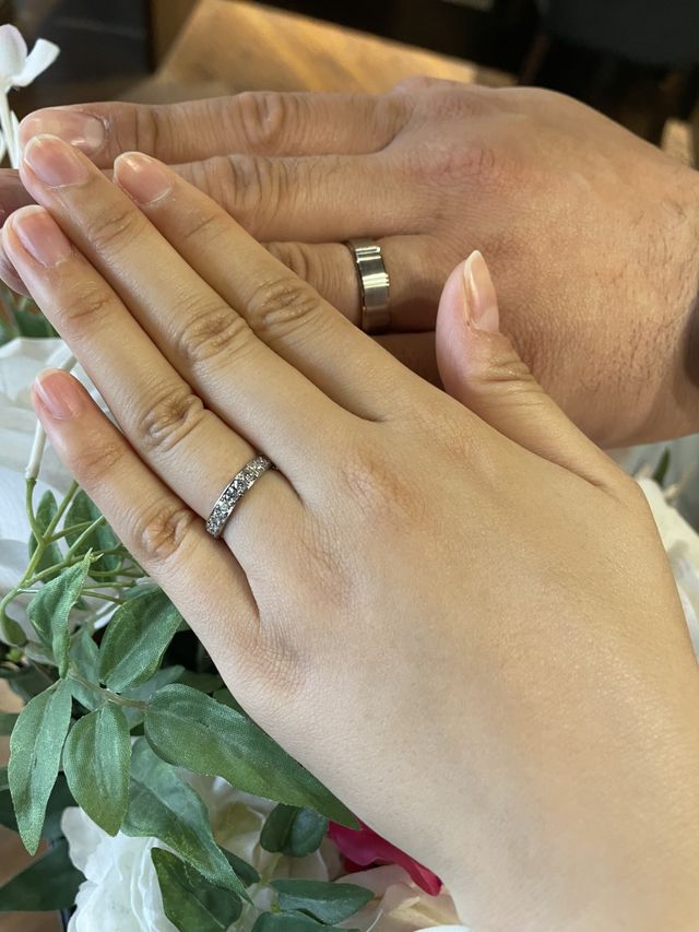 コンビ加工&ヘアライン加工/ハーフエタニティリング