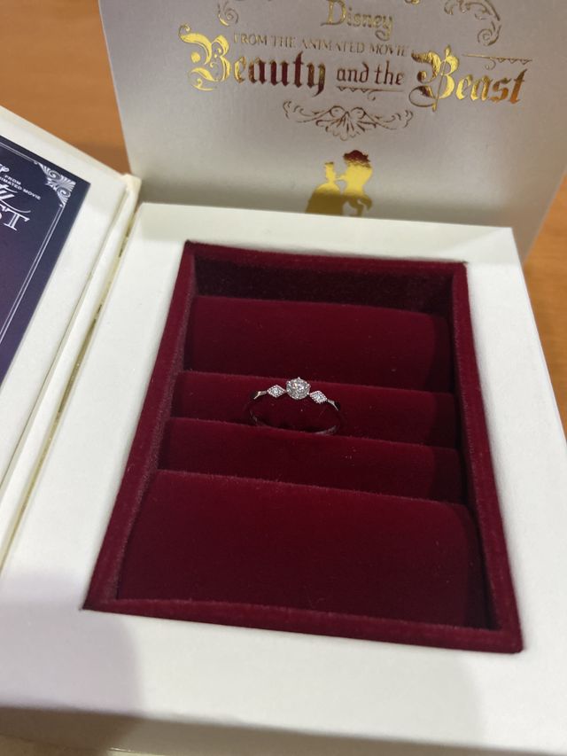 美女と野獣のステンドグラスをイメージした指輪とのことです。