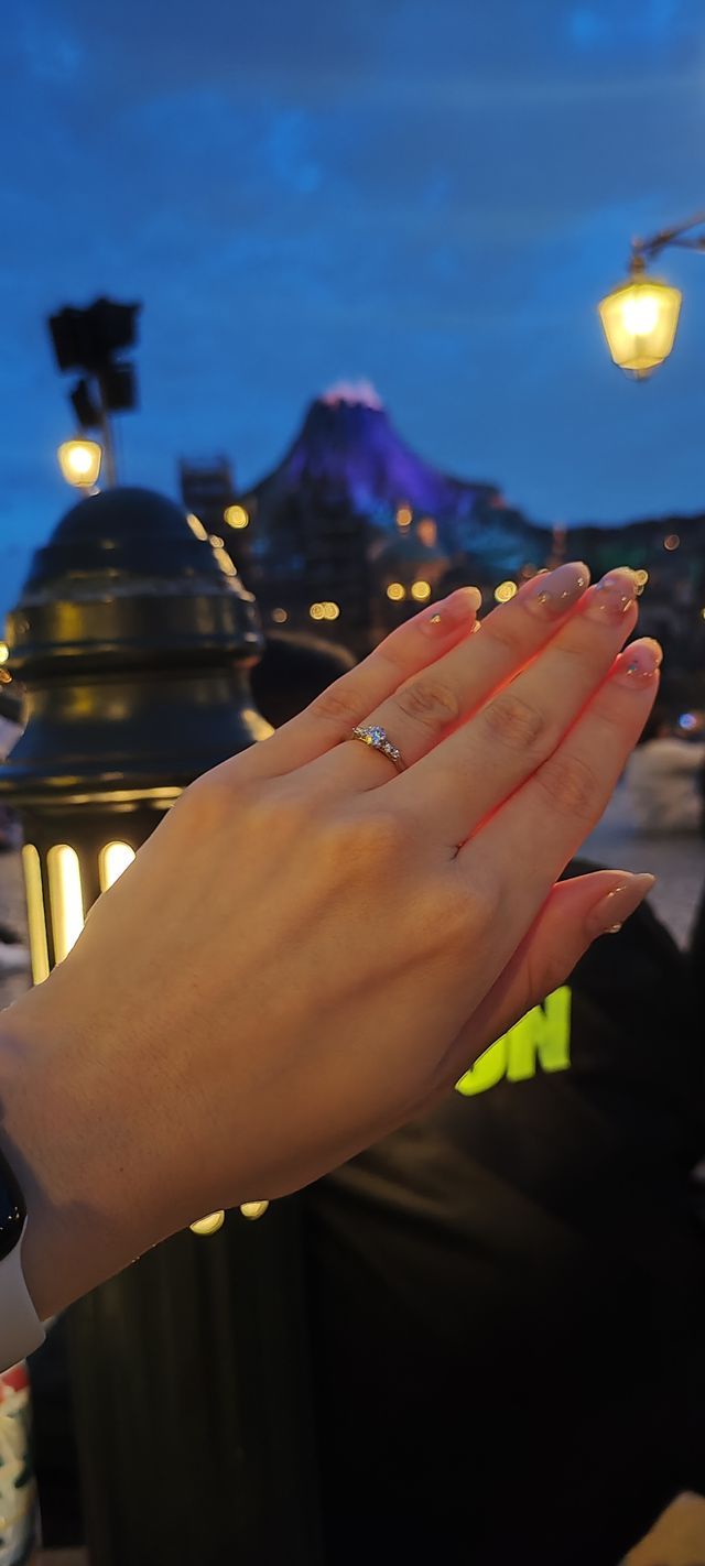 プロポーズ翌日、ディズニーニーにて。夜の灯りに輝きます