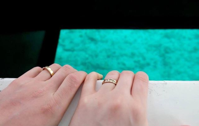 お揃いの指輪で、新婚旅行に行った時のものです。