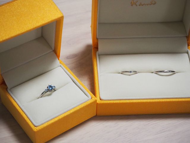 アクアマリンをメインとした婚約指輪とのセット