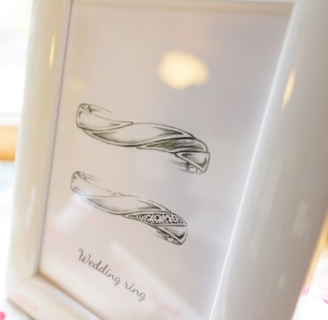 お店からいただいたデッサン画をウェルカムボードのアイテムに