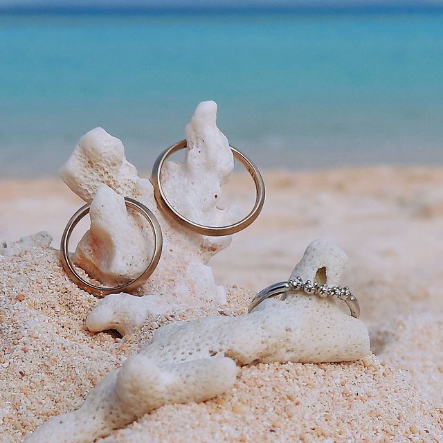 新婚旅行の海辺で