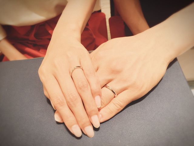 細めで骨ばった私の指にも、ふっくらした彼の指にも似合う形！