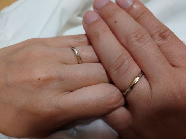 購入した日にすぐに着けて家に帰ってきてから2人で撮りました。