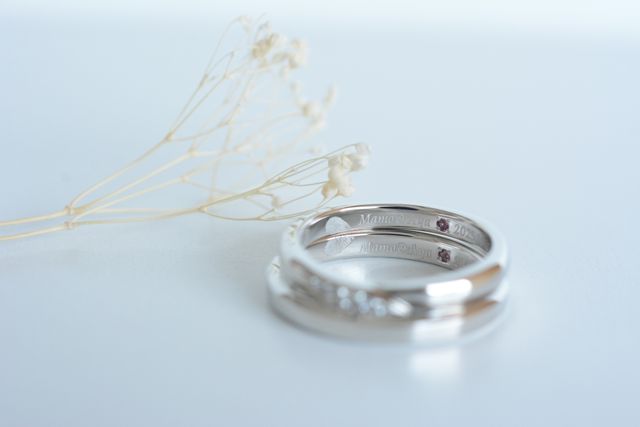 2人の誕生日石と指紋と名前をいれました