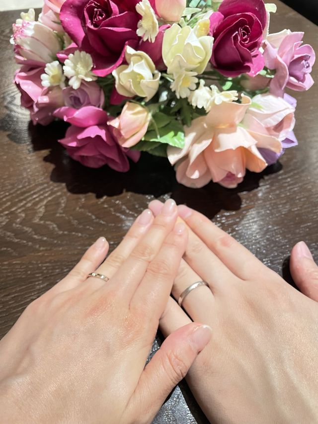 指輪受け取り時の写真です