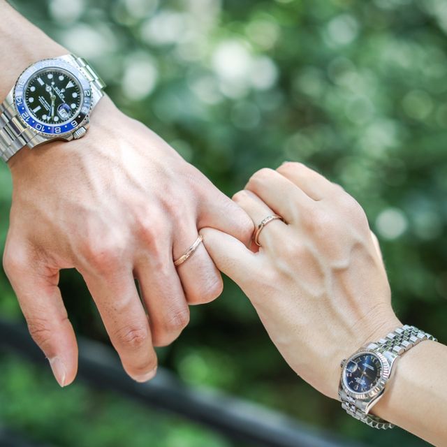 デザインは別にしましたがミル打ちとピンクゴールドで統一感を