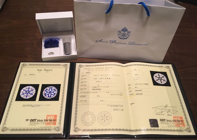 鑑定書とプリザーブドフラワーのリングケース。