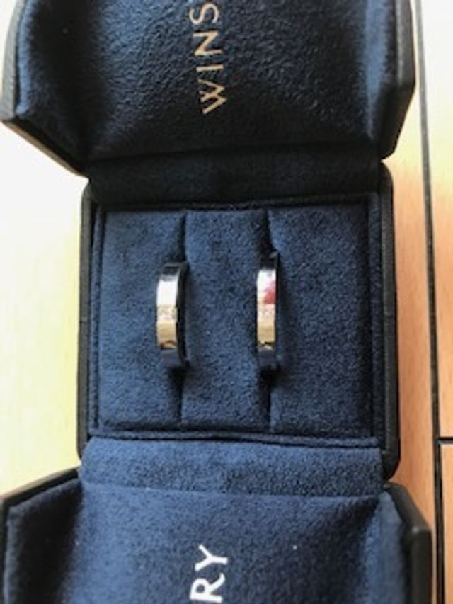 ペアで購入時のリングピローに並べた写真