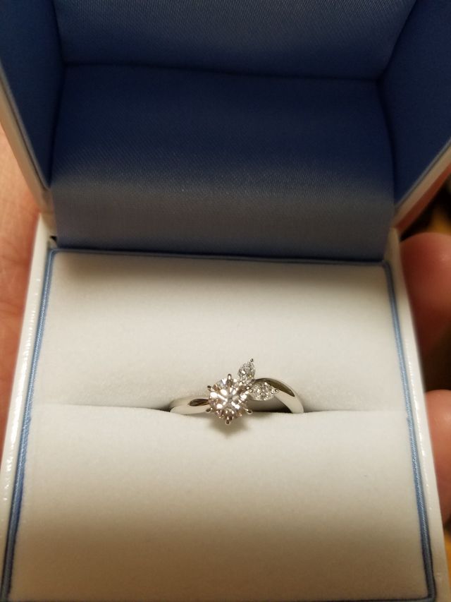 頂いた婚約指輪です。お店を何軒も巡ってやっと出会えました。