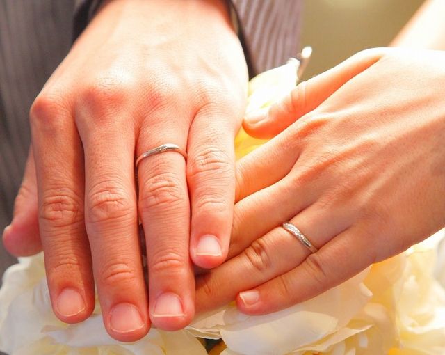 指にはめている写真