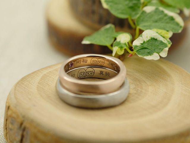 名前を漢字にしたり、2人と愛犬のイラストを入れました。