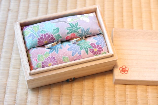 納品された状態。この箱はリングピローとして使用しました。