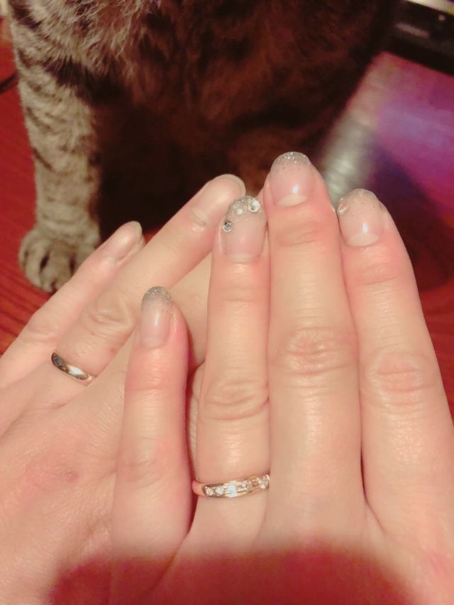 K18ピンクゴールド。旦那様はストレート、私はカーブにダイヤ