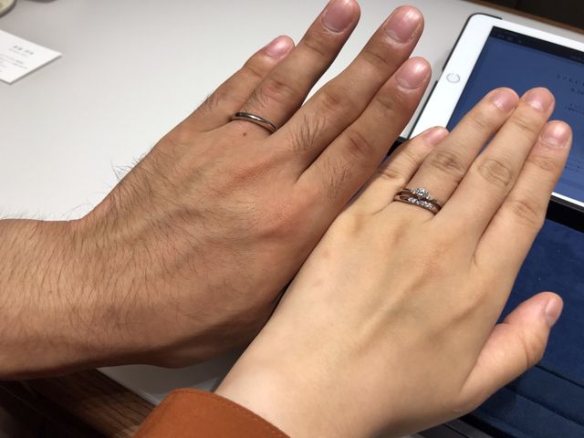 指輪装着時の写真です。
左手が男性です。